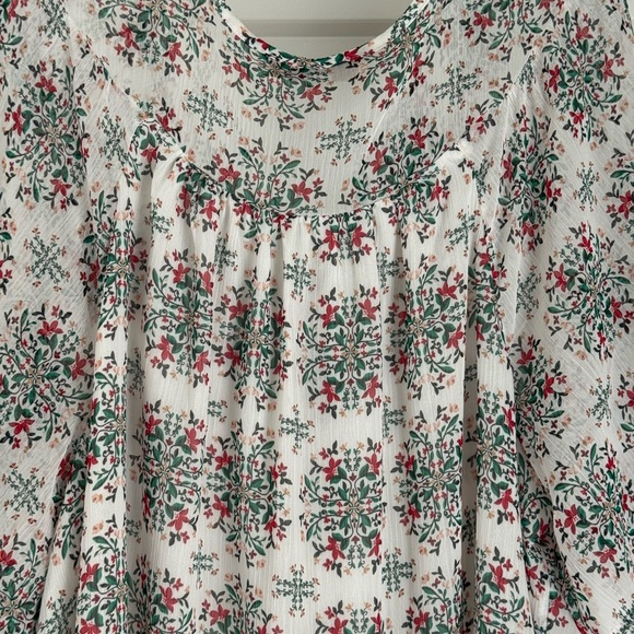 LOFT White & Floral Print Pleated Chiffon Blouse with Flutter Sleeves Size XL - Picture 5 of 12